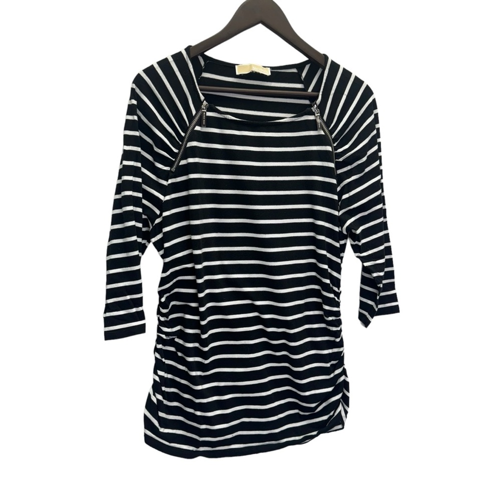 Michael Kors Black/White Stripe Boat Neck 3/4 Sleeve T-Shirt Size L